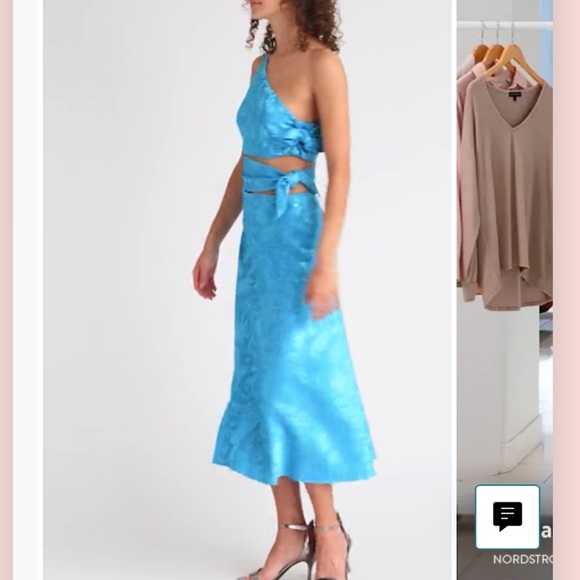 NWOT Wayf Untouchable Floral Jacquard Cutout One-Shoulder Dress in Aqua Size XS - Picture 3 of 10